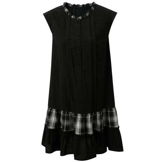 三彩2026夏季新款格纹拼接连衣裙圆领宽松A字裙短裙M 商品图4