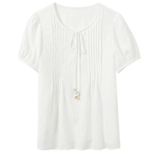 【莱赛尔】三彩2026夏季新款泡泡袖小衫圆领系带上衣套头M 商品图4