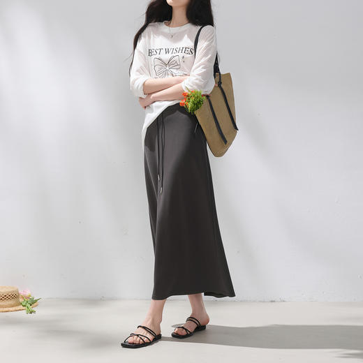 三彩2026夏季新款休闲半身裙松紧腰直筒裙长裙宽松M 商品图2