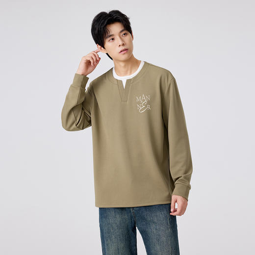 【字母绣花】男士长袖T恤25秋款领口拼接时尚潮流打底衫上衣 商品图3