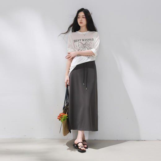 三彩2026夏季新款休闲半身裙松紧腰直筒裙长裙宽松M 商品图1