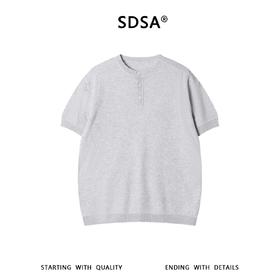SDSA男装2026新款高贵轻奢简纯色半纽扣亨利领肌理针织短袖T恤