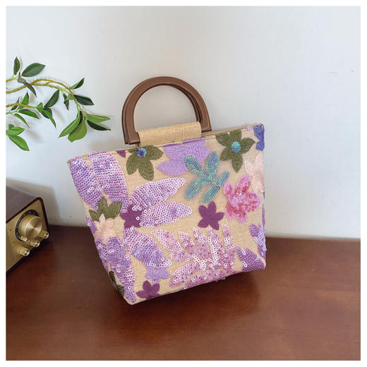 东方美学【新中式国风竹节刺绣手提包包】竹节造型手柄 帆布亚麻刺绣基底  选用高克重天然帆布织物 商品图4