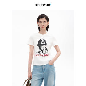 [宣璐同款]SELFWHO白色史宾格小狗短袖T恤女2026夏季新款修身上衣