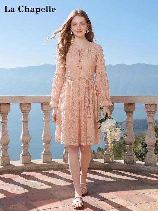 天猫同步【甜美理想】拉夏贝尔/La Chapelle吊带+连衣裙两件套！重工蕾丝刺绣花边度假连衣裙套装 商品图2