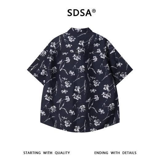 SDSA男装2026新款高贵轻奢日系宽松透气薄款撞色满印花卉短袖衬衣 商品图0