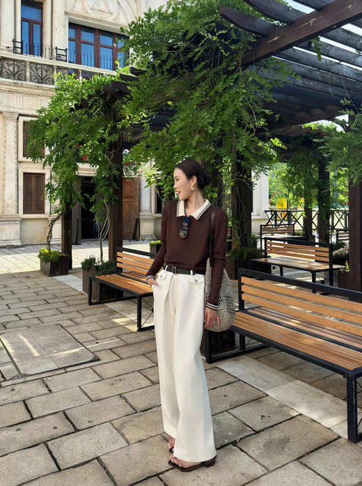 专柜实拍【山羊绒/羊毛！轻薄polo衫】拉夏贝尔/La Chapelle撞色翻领三扣设计修身弹力显瘦打底针织衫 商品图3