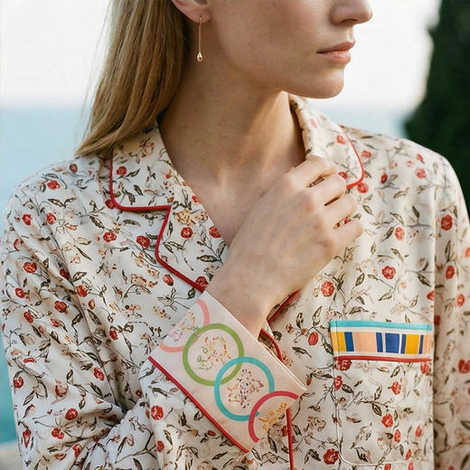 【莓果Rive Gauche】南法SJD/soie jardin3#藤蔓玫瑰桑蚕丝印花女三件套桑蚕丝绸家居服睡衣套装S302TC59 商品图10