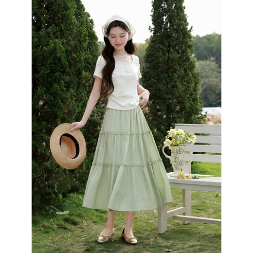 鹿向南「森意清欢」绿色A字半身裙女2026夏季气质艺术感高腰裙子 商品图1