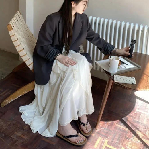 法式蕾丝蛋糕裙 | 清透米白雪纺皱轻盈飘逸，春夏穿太舒服，短/长款可选【3-5天发货】 商品图4