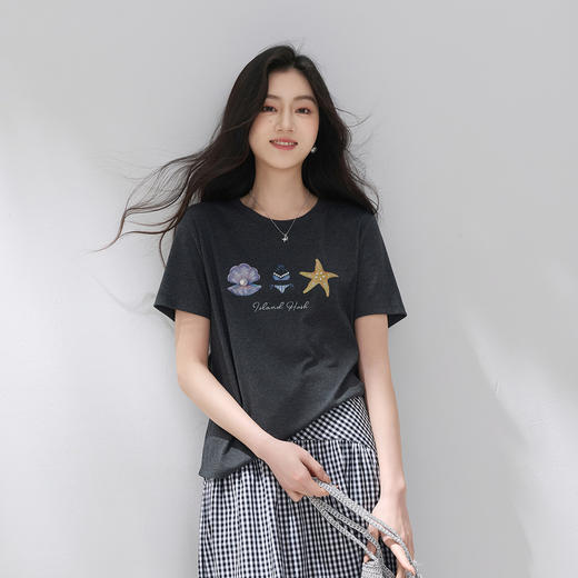 三彩2026夏季新款海洋印花T恤宽松短袖圆领上衣套头衫M 商品图1