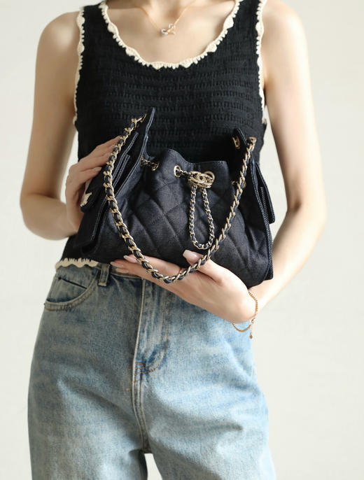 香奈儿 26s春夏 𝟤𝟧𝖬𝗂𝗇𝗂丹宁深牛仔浅金包 商品图8