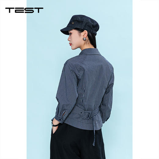 夏上新设计感修身显瘦通勤条纹收腰衬衫1262045 商品图2