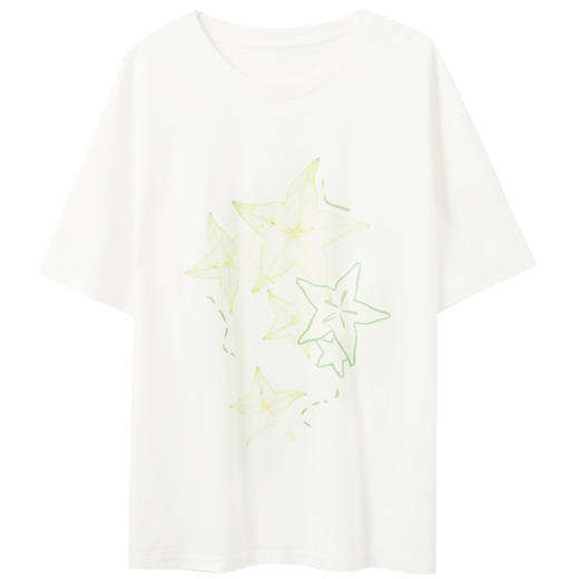 三彩2026夏季新款清新印花T恤宽松落肩袖圆领套头衫上衣休闲M 商品图4