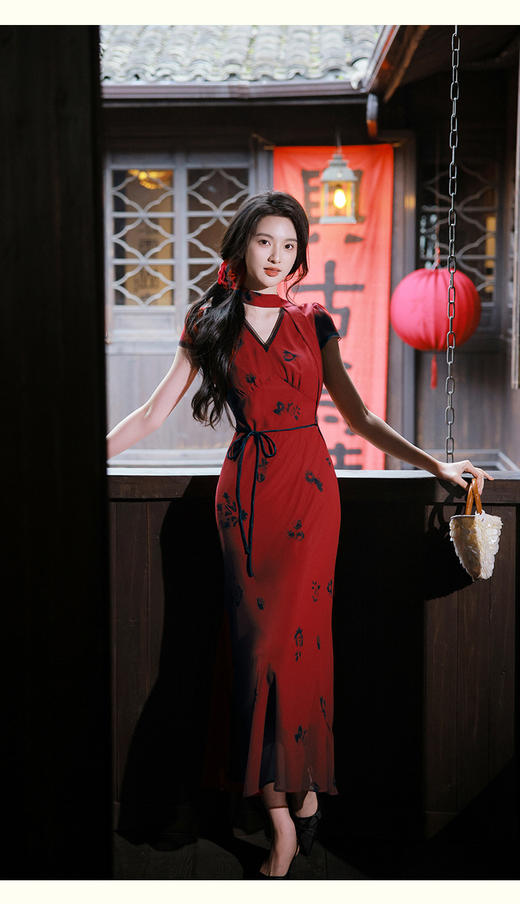 【多件多折】逸红颜明月优选「楚曦」🌹【Élan Rouge 红玫漫舞】钟楚曦同款 法式斜裁鱼尾v领度假连衣裙 商品图6