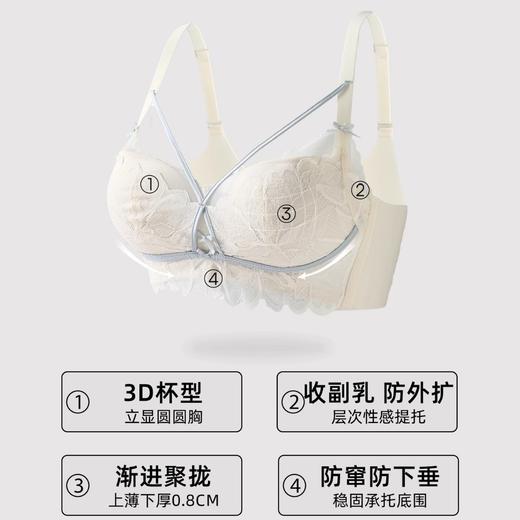 【饱满蜜桃❗️纯欲蕾丝聚拢内衣】一收一撑设计塑造饱满圆润胸型，打造自然蜜桃胸效果，聚拢上托同时侧收副乳，温柔又精致，无钢圈软支撑提拉文胸甜美女生胸罩 商品图3