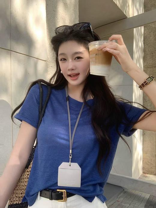老米优品🎈3-7天。冷白皮天花板！小个子最爱~《克莱因蓝麻棉感短袖T恤》纯正的克莱因蓝，正肩的版型 自带高级感滤镜~ 商品图5