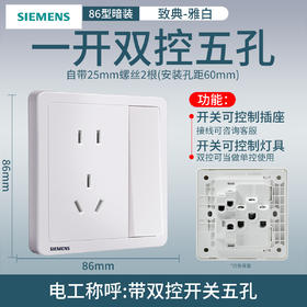 西门子开关插座面板致典雅白10A五孔插座双控带开关