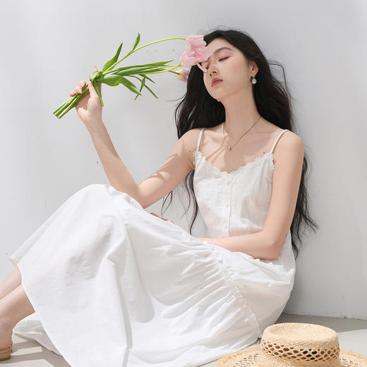 【100棉】三彩2026夏季新款无袖小白裙连衣裙收腰吊带长裙M 商品图2