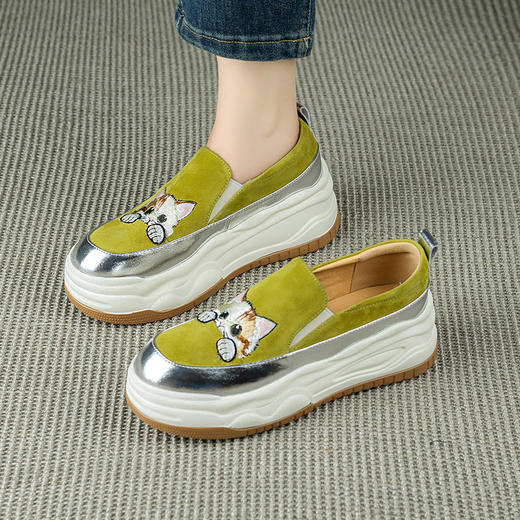 【预售5天】新款圆头拼色可爱猫咪松糕底小个子增高深口减龄乐福鞋YX&S002 商品图0