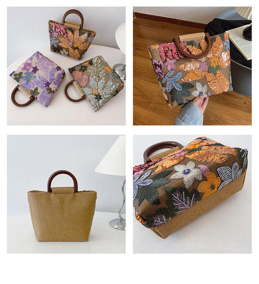 东方美学【新中式国风竹节刺绣手提包包】竹节造型手柄 帆布亚麻刺绣基底  选用高克重天然帆布织物 商品图5