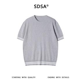 SDSA男装2026新款高贵轻奢日系简约竖纹撞色针织圆领短袖T恤休闲