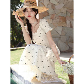 鹿向南「可可情书」法式温柔设计感波点连衣裙女夏新款显瘦A字裙
