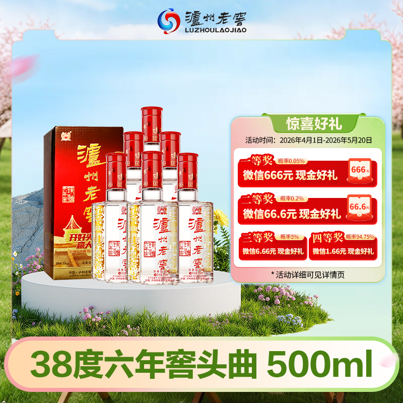 【扫码有好礼】38度泸州老窖六年窖头曲酒（09版）五码装500ml*6  泸州老窖官方旗舰店