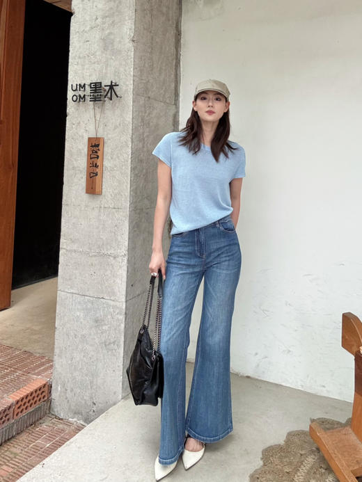 【腿精本腿】噢蜜ooomeooo高弹修身喇叭牛仔裤 商品图2