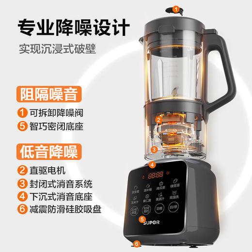 苏泊尔破壁机破壁料理机家用可预约轻音免滤豆浆机3-4人破冰碎冰 商品图0