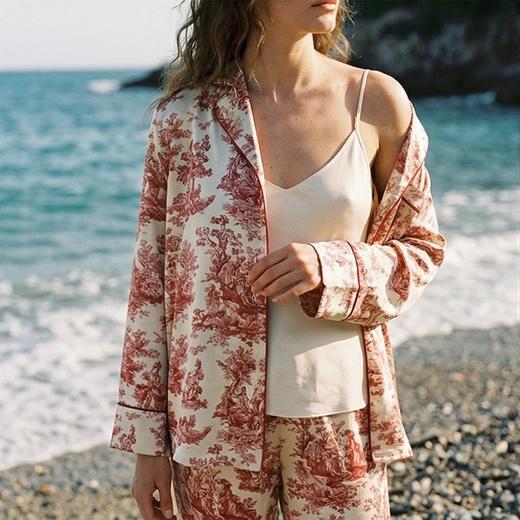 南法SJD/soie jardin3#晚红丝绸睡衣原创印花真桑蚕丝家居服长袖长裤套装S302TC78 商品图4