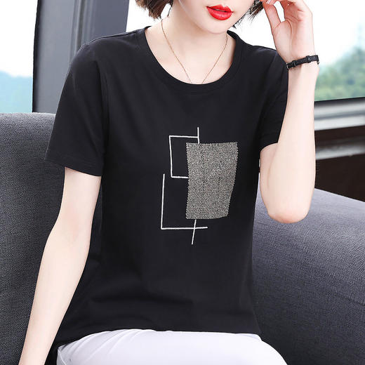 黑色纯棉短袖t恤女夏季新款宽松大码女装夏装圆领中长款上衣百搭 商品图3