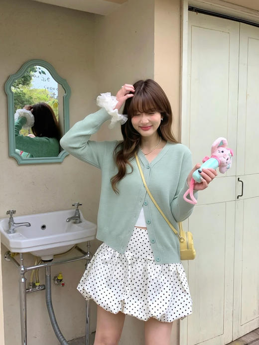 专柜实拍【绵羊毛~舒适柔软】拉夏贝尔/La Chapelle温柔松弛感！气质V领单排扣极简开衫百搭针织上衣 商品图10