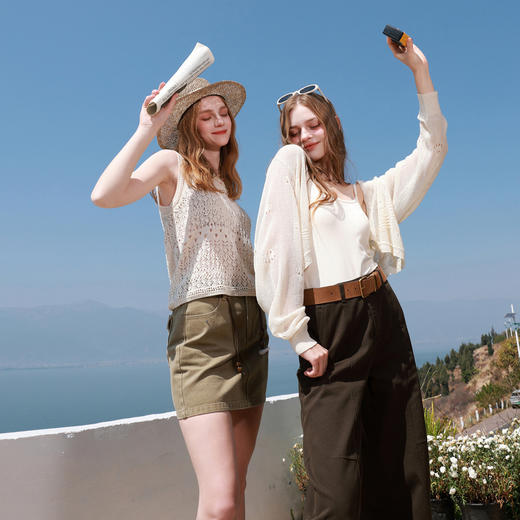 【莱赛尔】三彩2026夏季新款蝙蝠袖针织衫钩花罩衫小开衫外穿M 商品图1