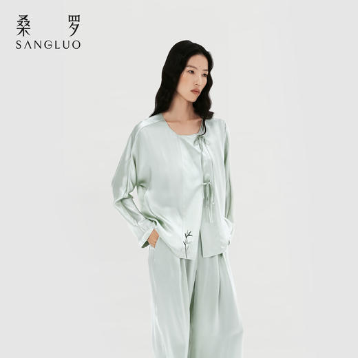 节节高』桑罗轻中式休闲真丝睡衣套装100%桑蚕丝家居服可外穿送礼 商品图4