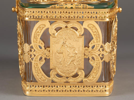 独角鹿西洋古董20世纪法国出品洛可可风格光影乐章主题铜鎏金精雕水晶首饰盒 商品图8