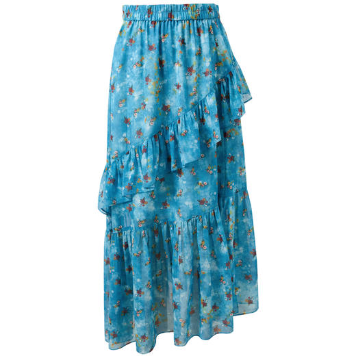 三彩2026夏季新款高腰半身裙印花荷叶边雪纺裙长裙A字裙显瘦M 商品图4