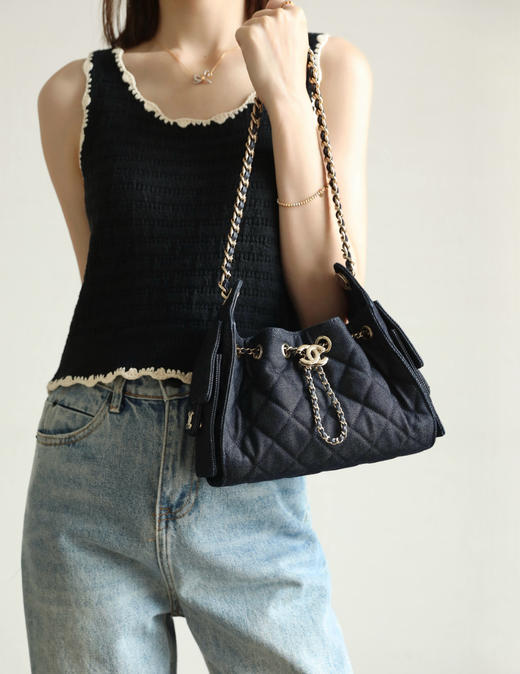 香奈儿 26s春夏 𝟤𝟧𝖬𝗂𝗇𝗂丹宁深牛仔浅金包 商品图4