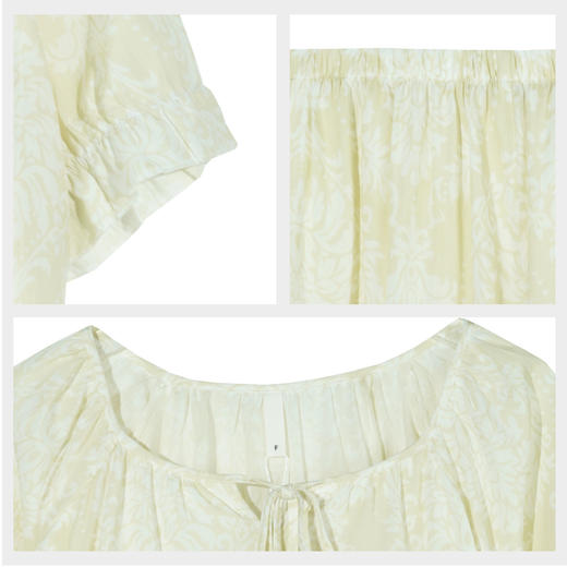 【79元超值新品】【秀黛】女圆领印花杯垫短袖套装丝滑垂坠大圆领微褶轻熟女士夏季家居服W2551031T【门店同款】 商品图4