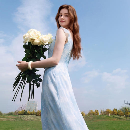 三彩2026夏季新款雪纺裙海洋印花连衣裙收腰A字裙长裙M 商品图2