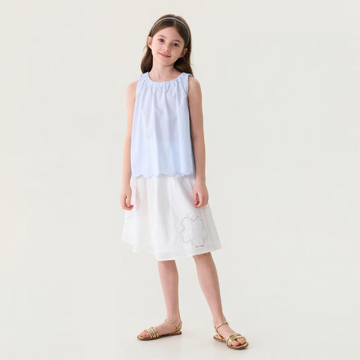 马克珍妮春日白花女童纯棉中长半裙2026年夏装新款560608 商品图2