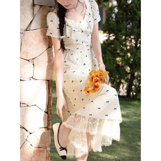 鹿向南「可可情书」法式温柔设计感波点连衣裙女夏新款显瘦A字裙 商品图2