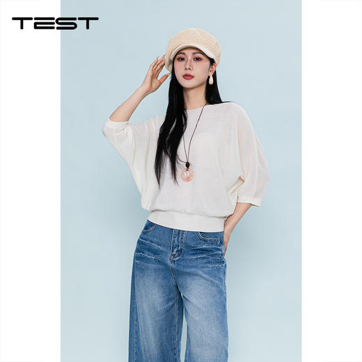 夏上新蝙蝠袖柔软薄款透气设计感针织衫1262054 商品图0