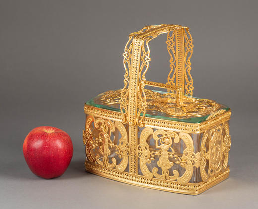 独角鹿西洋古董20世纪法国出品洛可可风格光影乐章主题铜鎏金精雕水晶首饰盒 商品图1