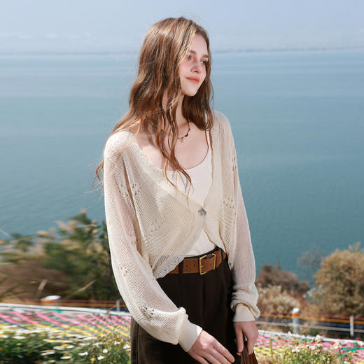 【莱赛尔】三彩2026夏季新款蝙蝠袖针织衫钩花罩衫小开衫外穿M 商品图2