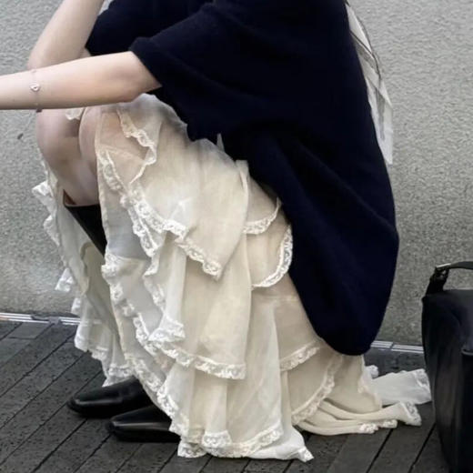 法式蕾丝蛋糕裙 | 清透米白雪纺皱轻盈飘逸，春夏穿太舒服，短/长款可选【3-5天发货】 商品图1