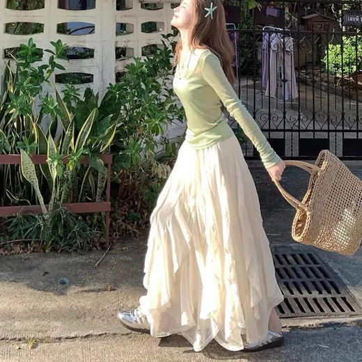 法式蕾丝蛋糕裙 | 清透米白雪纺皱轻盈飘逸，春夏穿太舒服，短/长款可选【3-5天发货】 商品图3