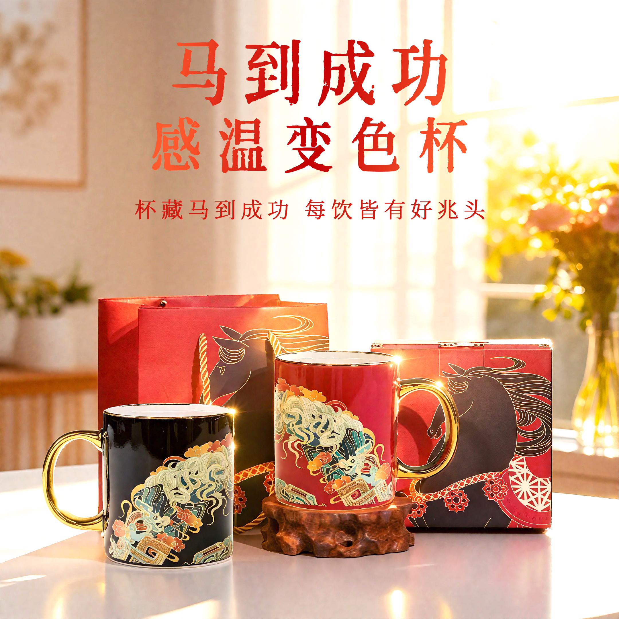 热卖中！！ 马到成功温变杯 景德镇匠心瓷 办公居家高颜值饮水杯礼盒