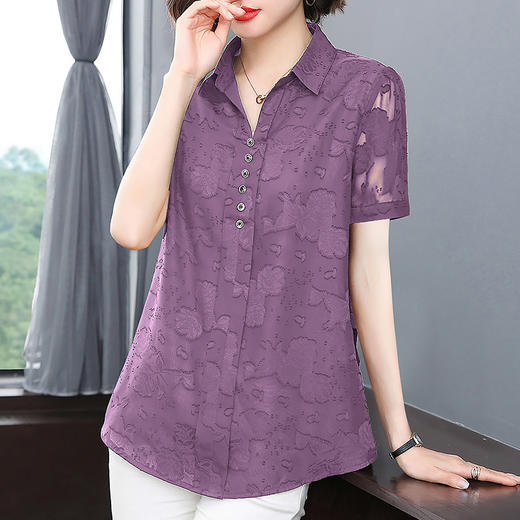雪纺衬衫女短袖夏季大码女装宽松遮肚子洋气中袖上衣新款衬衣薄款 商品图1