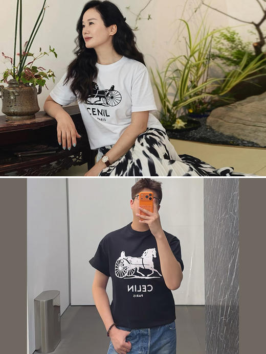 THS-限时 塞琳家 经典马车 logo印花 圆领短袖T恤2色 QH469 商品图0